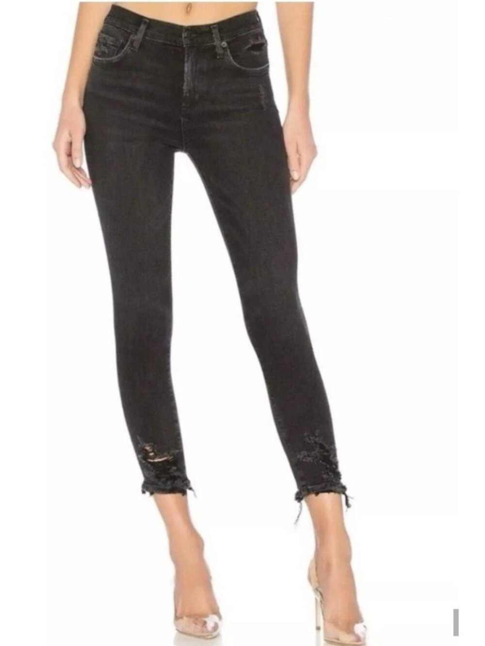 AGOLDE SOPHIE High Rise Skinny Crop Black Temple Wash Jeans Distressed Size 27